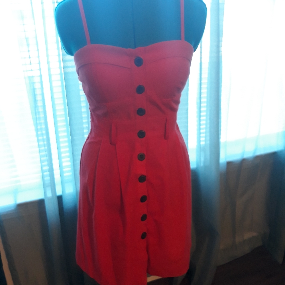 Red Linen Button Up Dress